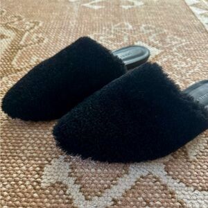 Jenni Kayne Shearling Mules Black Size 39 (US 8.5–9) Pointed Toe Slip-On
